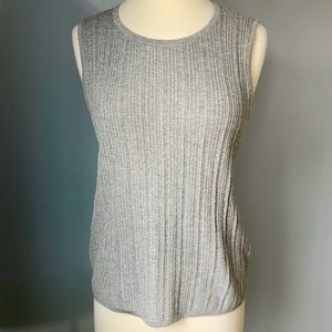 NEW TALBOTS Silver Metallic Light Gray Ribbed Sleeveless Sweater PL